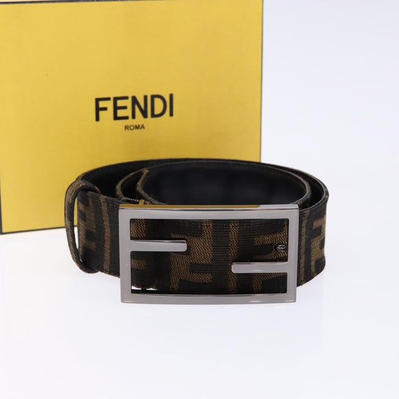 FENDI Zucca Canvas Belt Black Brown Auth 133498