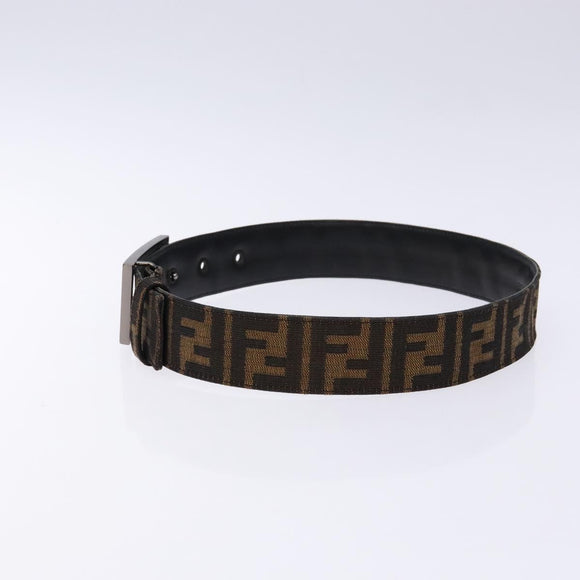 FENDI Zucca Canvas Belt Black Brown Auth 133498