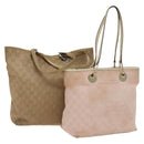 GUCCI GG Canvas Tote Bag 2Set Beige Gold pink Auth 133515-1
