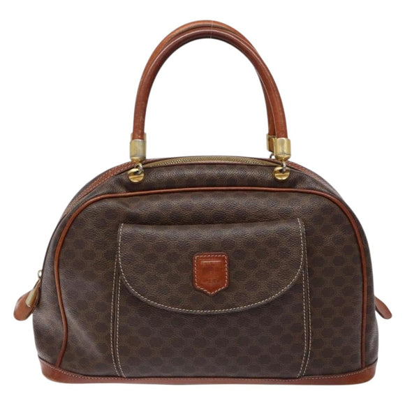 CELINE Macadam Canvas Hand Bag PVC Leather Brown Gold Auth 133564