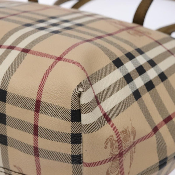 BURBERRY Nova Check Tote Bag PVC Beige Gold Auth 133565