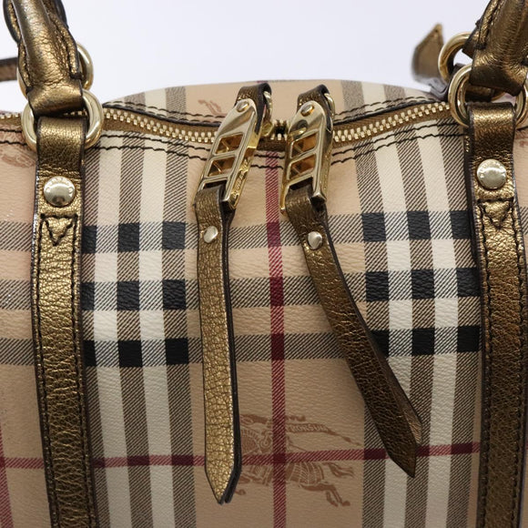 BURBERRY Nova Check Tote Bag PVC Beige Gold Auth 133565