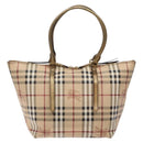 BURBERRY Nova Check Tote Bag PVC Beige Gold Auth 133565-13
