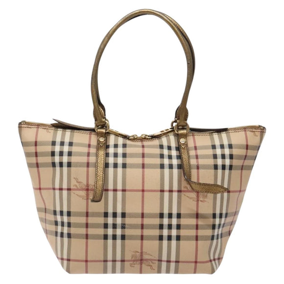 BURBERRY Nova Check Tote Bag PVC Beige Gold Auth 133565