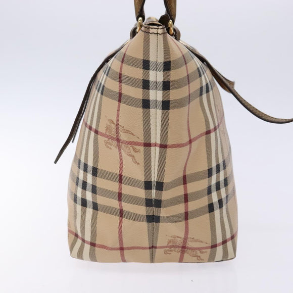 BURBERRY Nova Check Tote Bag PVC Beige Gold Auth 133565
