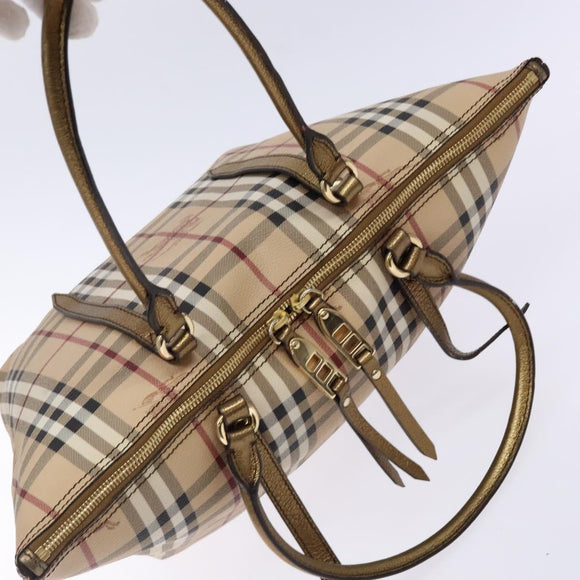 BURBERRY Nova Check Tote Bag PVC Beige Gold Auth 133565