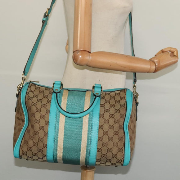 GUCCI GG Canvas Hand Bag 2way Beige Gold 2472005 Auth 133566
