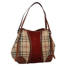 BURBERRY Nova Check Blue Label Tote Bag PVC Suede Beige Brown gold Auth 133568-1