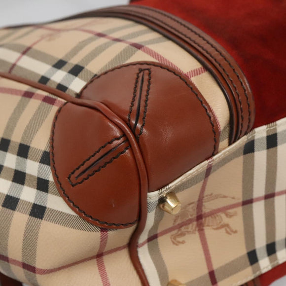 BURBERRY Nova Check Blue Label Tote Bag PVC Suede Beige Brown gold Auth 133568