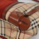 BURBERRY Nova Check Blue Label Tote Bag PVC Suede Beige Brown gold Auth 133568-15