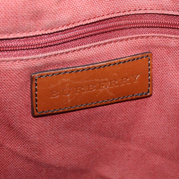 BURBERRY Nova Check Blue Label Tote Bag PVC Suede Beige Brown gold Auth 133568