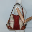 BURBERRY Nova Check Blue Label Tote Bag PVC Suede Beige Brown gold Auth 133568-20