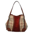 BURBERRY Nova Check Blue Label Tote Bag PVC Suede Beige Brown gold Auth 133568-2