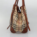 BURBERRY Nova Check Blue Label Tote Bag PVC Suede Beige Brown gold Auth 133568-3