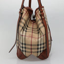BURBERRY Nova Check Blue Label Tote Bag PVC Suede Beige Brown gold Auth 133568-4