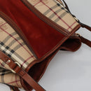 BURBERRY Nova Check Blue Label Tote Bag PVC Suede Beige Brown gold Auth 133568-6
