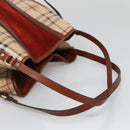 BURBERRY Nova Check Blue Label Tote Bag PVC Suede Beige Brown gold Auth 133568-7