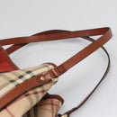 BURBERRY Nova Check Blue Label Tote Bag PVC Suede Beige Brown gold Auth 133568-8