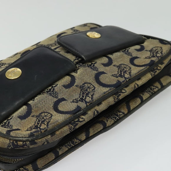 CELINE C Sulky Shoulder Bag Canvas Navy Gold Auth 133571