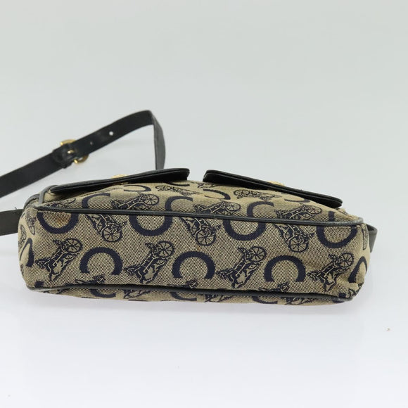 CELINE C Sulky Shoulder Bag Canvas Navy Gold Auth 133571