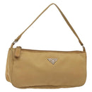 PRADA Accessory Pouch Nylon Beige Champagne Gold Silver Auth 133574-1