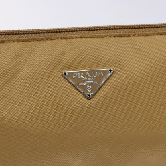 PRADA Accessory Pouch Nylon Beige Champagne Gold Silver Auth 133574