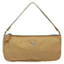PRADA Accessory Pouch Nylon Beige Champagne Gold Silver Auth 133574-13