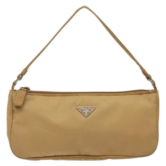 PRADA Accessory Pouch Nylon Beige Champagne Gold Silver Auth 133574