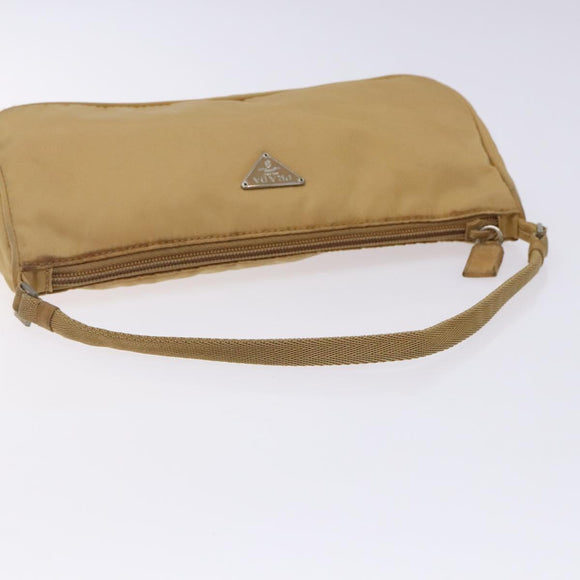 PRADA Accessory Pouch Nylon Beige Champagne Gold Silver Auth 133574