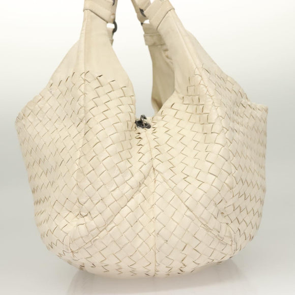 BOTTEGA VENETA INTRECCIATO Campana Shoulder Bag Leather White Auth 133575