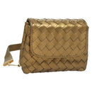 BOTTEGA VENETA INTRECCIATO Shoulder Bag Leather Gold Auth 133586-1