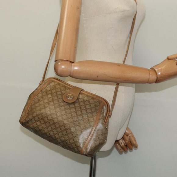 CELINE Macadam Canvas Shoulder Bag PVC Beige Gold Auth 133587