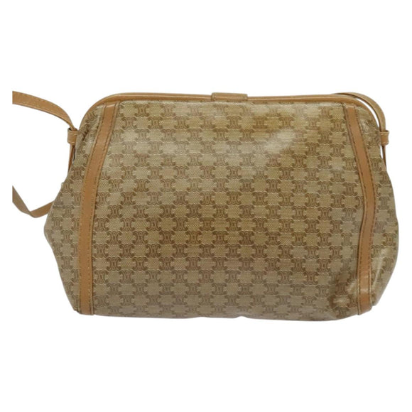 CELINE Macadam Canvas Shoulder Bag PVC Beige Gold Auth 133587