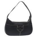 Salvatore Ferragamo Gancini Shoulder Bag Leather Black Silver Auth 133590-1