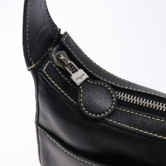 Salvatore Ferragamo Gancini Shoulder Bag Leather Black Silver Auth 133590