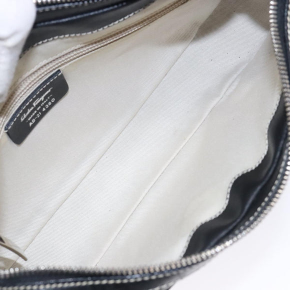 Salvatore Ferragamo Gancini Shoulder Bag Leather Black Silver Auth 133590