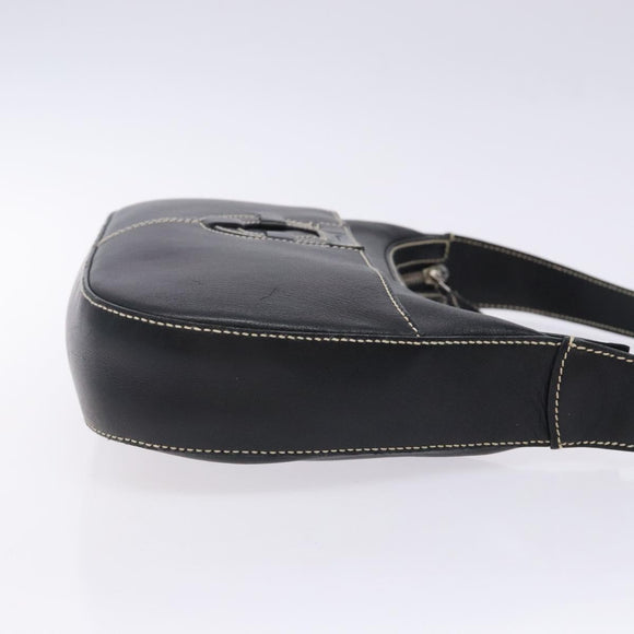 Salvatore Ferragamo Gancini Shoulder Bag Leather Black Silver Auth 133590