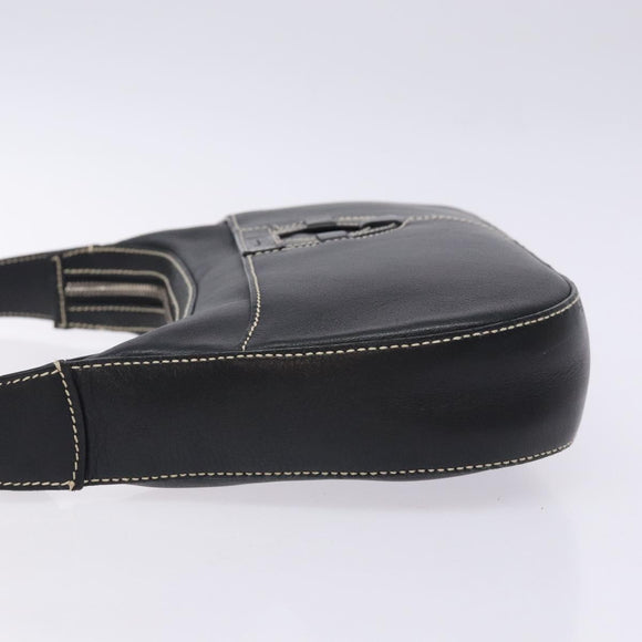 Salvatore Ferragamo Gancini Shoulder Bag Leather Black Silver Auth 133590