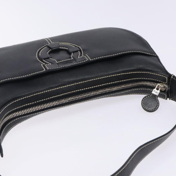 Salvatore Ferragamo Gancini Shoulder Bag Leather Black Silver Auth 133590