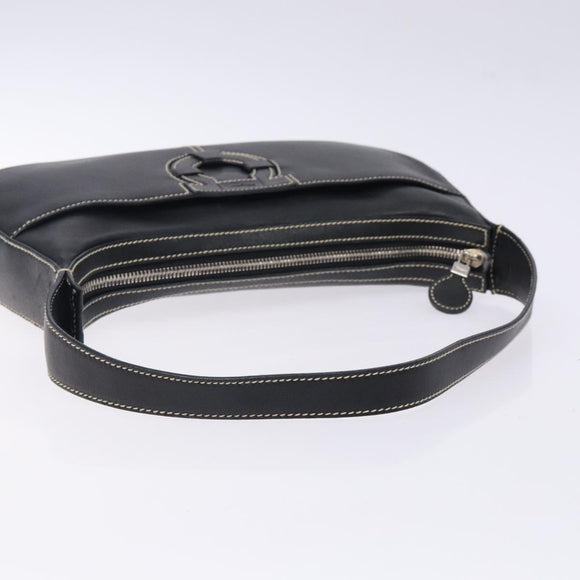 Salvatore Ferragamo Gancini Shoulder Bag Leather Black Silver Auth 133590