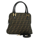 FENDI Zucca Canvas Hand Bag 2way Black Brown gold Auth 133607-1