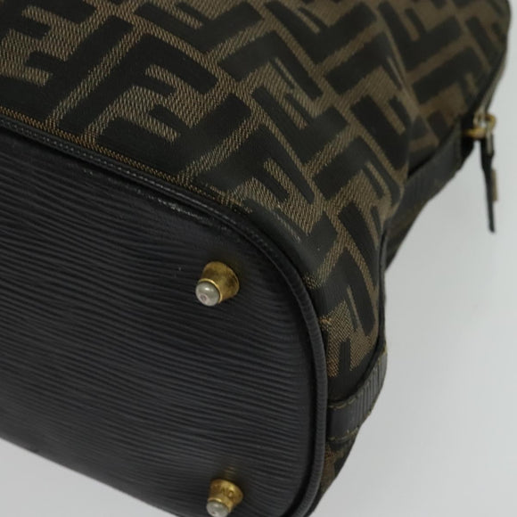 FENDI Zucca Canvas Hand Bag 2way Black Brown gold Auth 133607