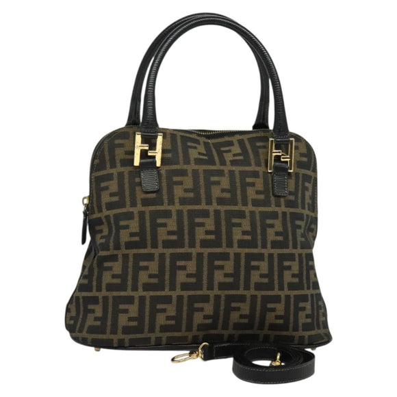 FENDI Zucca Canvas Hand Bag 2way Black Brown gold Auth 133607
