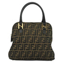 FENDI Zucca Canvas Hand Bag 2way Black Brown gold Auth 133607-13