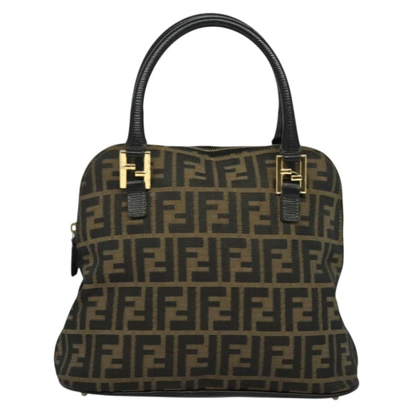 FENDI Zucca Canvas Hand Bag 2way Black Brown gold Auth 133607