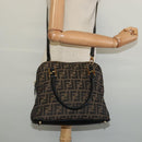 FENDI Zucca Canvas Hand Bag 2way Black Brown gold Auth 133607-21