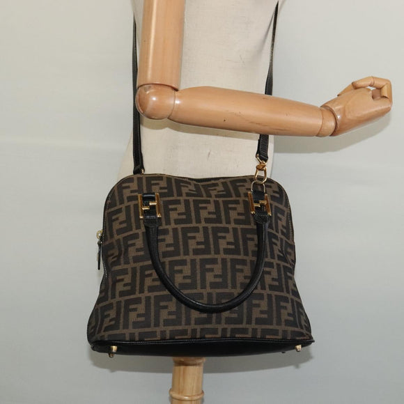 FENDI Zucca Canvas Hand Bag 2way Black Brown gold Auth 133607