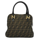 FENDI Zucca Canvas Hand Bag 2way Black Brown gold Auth 133607-2