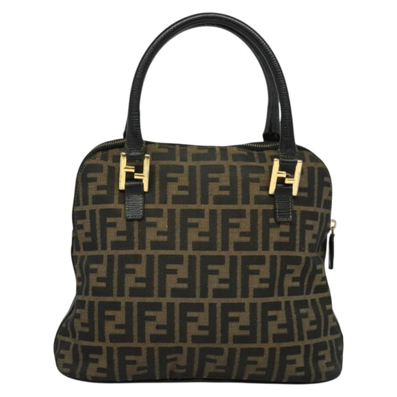 FENDI Zucca Canvas Hand Bag 2way Black Brown gold Auth 133607