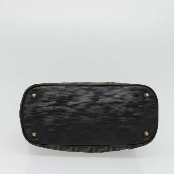 FENDI Zucca Canvas Hand Bag 2way Black Brown gold Auth 133607